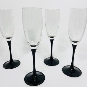 VINTAGE Luminarc France Champagne Wine Glass Flute Black Stem.